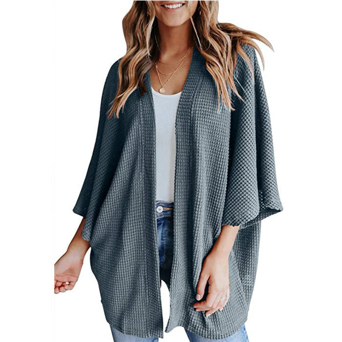 Damen lässiger Strickjacke im Waffelmuster ModeGeist