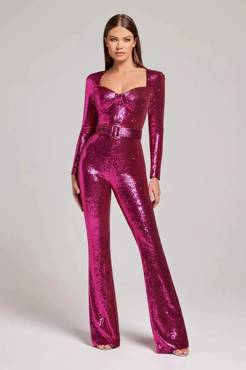 Damen Glamouröser Pailletten Jumpsuit mit schicker Taillierung ModeGeist