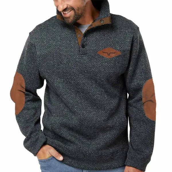 Herren modischer Pullover mit Kontrastkragen und Ellbogenpatches ModeGeist