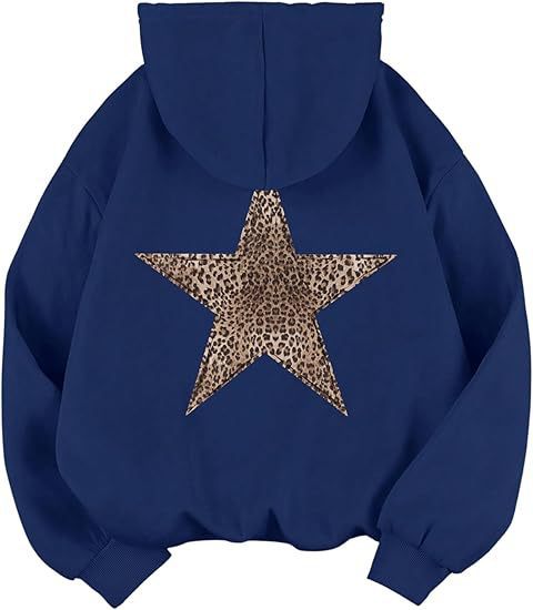 Damen lässiger Kapuzenpullover mit leopardem Muster auf Stern ModeGeist