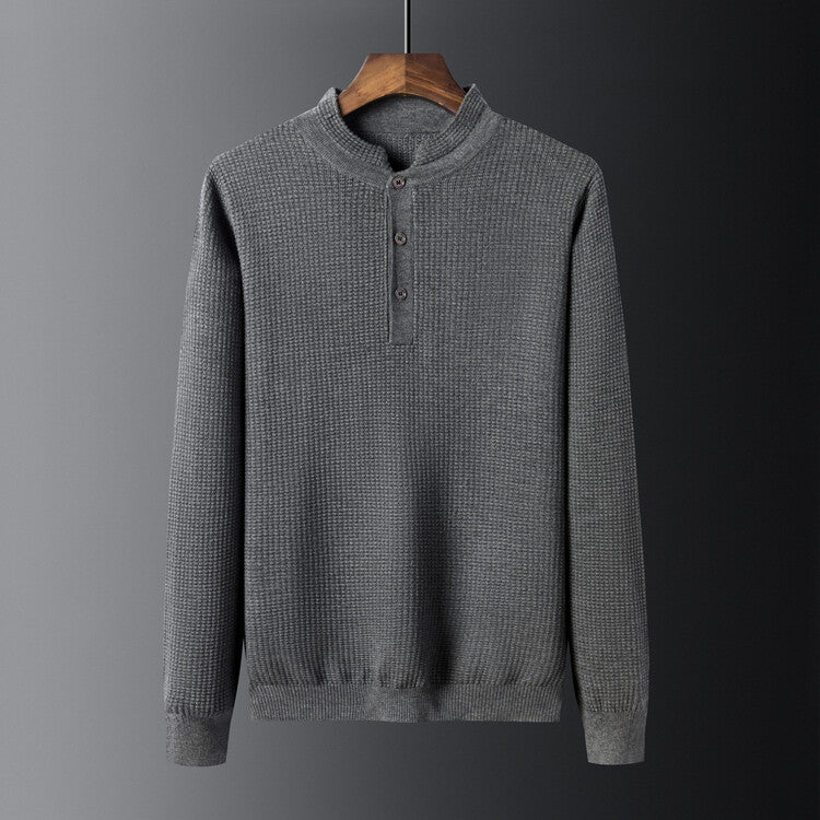 Herren Strukturierter Langarm-Pullover mit Knopfleiste ModeGeist