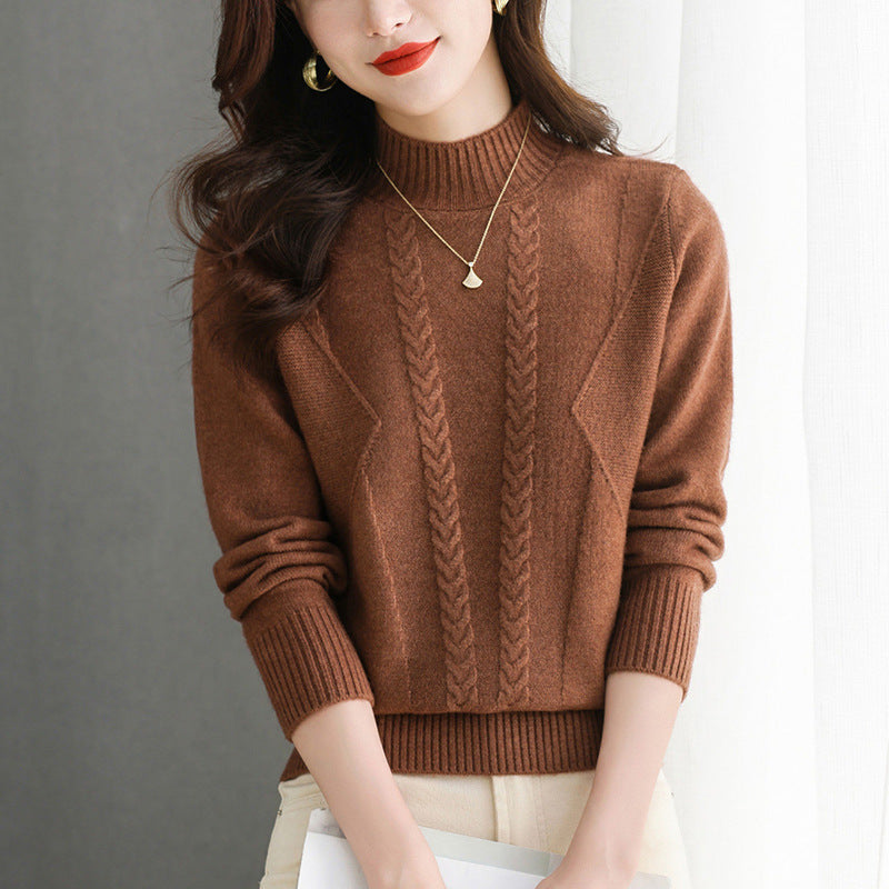 Damen Grobstrickpullover mit elegantem Zopfmuster und hohem Kragen ModeGeist