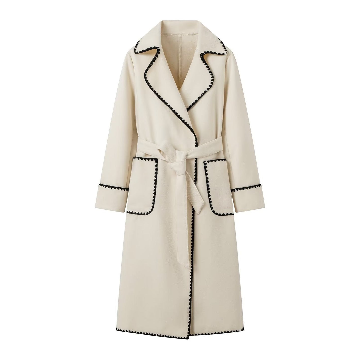 Damen elegante Übergangsjacke mit dekorativem Gürtel und hochwertigen Taschen ModeGeist
