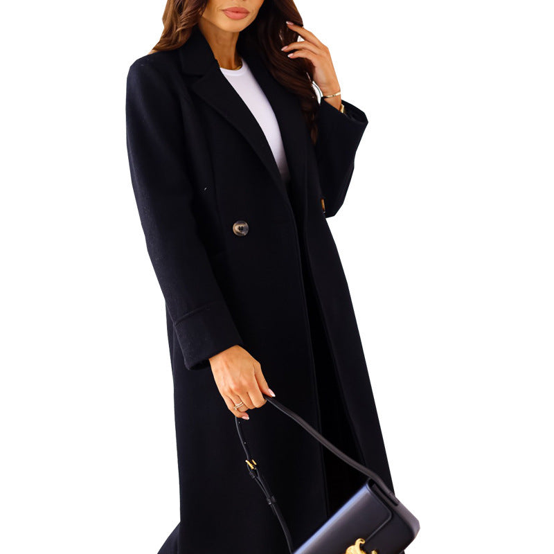 Damen Eleganter Wollmantel mit doppelter Brustknopfleiste und praktischen Taschen ModeGeist