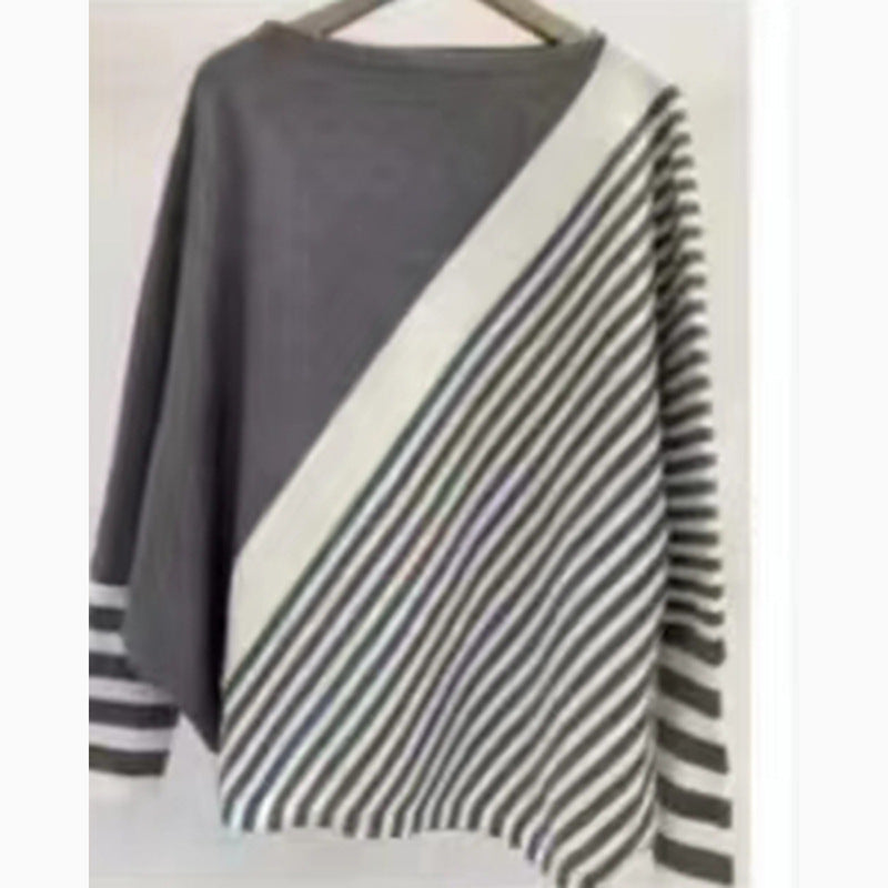 Damen modischer Strickpullover mit asymmetrischem Schnitt und grafischem Streifenmuster ModeGeist