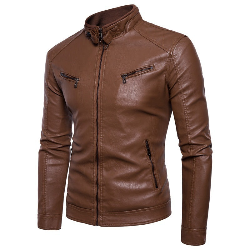 Herren elegante Kunstleder-Motorradjacke mit Stehkragen ModeGeist