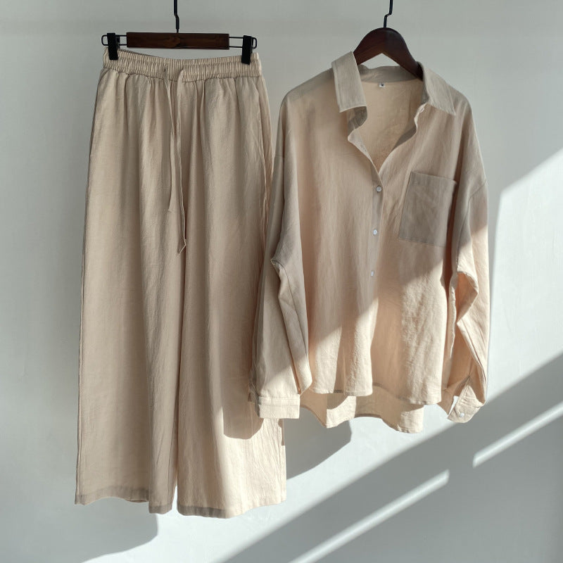 Andrada Set: Baumwoll-Leinenhemd und Hose mit hoher Taille
