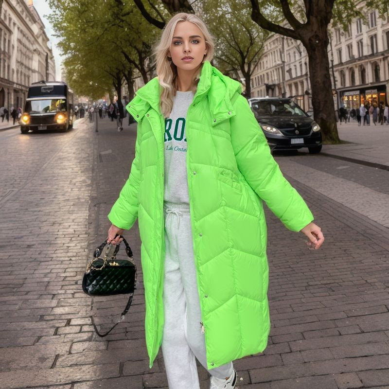 Damen lange isolierte Pufferjacke mit voluminösem Schnitt und praktischen Eingrifftaschen ModeGeist