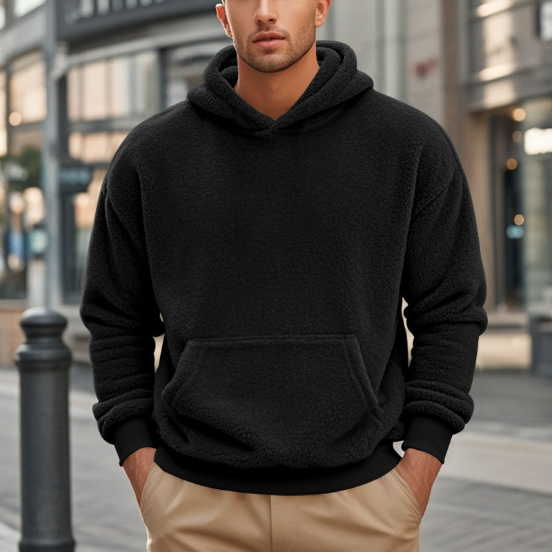 Herren Hoodie aus kuscheligem Teddy-Fleece mit Kängurutasche und breiten Bündchen ModeGeist