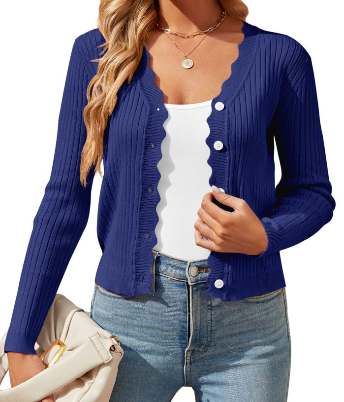 Damen elegante Strickjacke mit Wellenkante ModeGeist