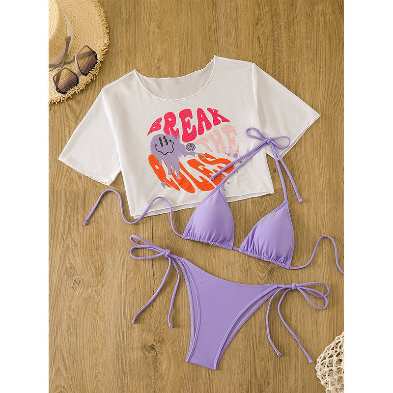 Trendiger Damen-Bikini mit Dreieck-Oberteil, Raffung vorne und passendem Crop Top