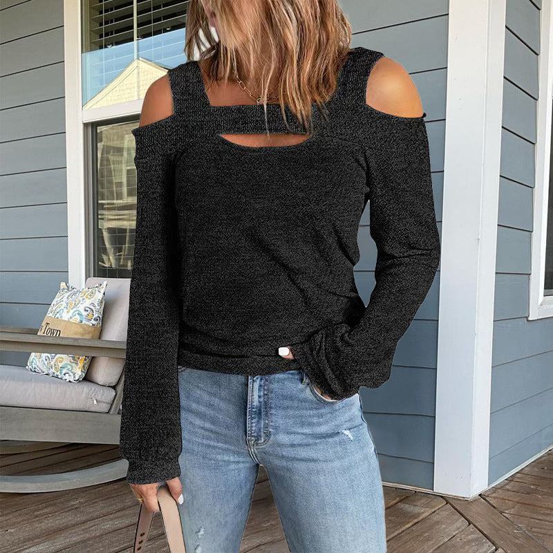 Damen modisches Longsleeve-Top mit Cut-Out-Details und Schulterfreiem Design ModeGeist