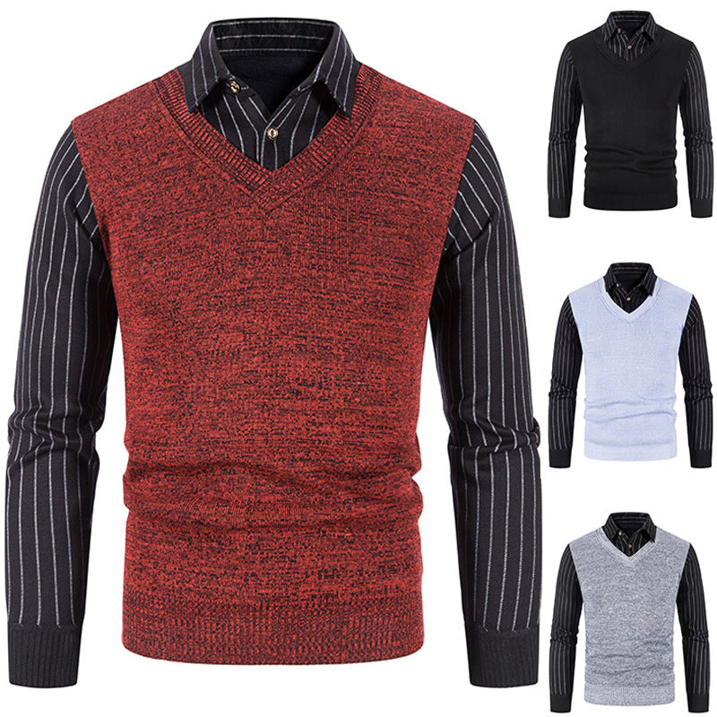 Herren Strickpullover mit V-Ausschnitt und kontrastierenden Ärmeln ModeGeist