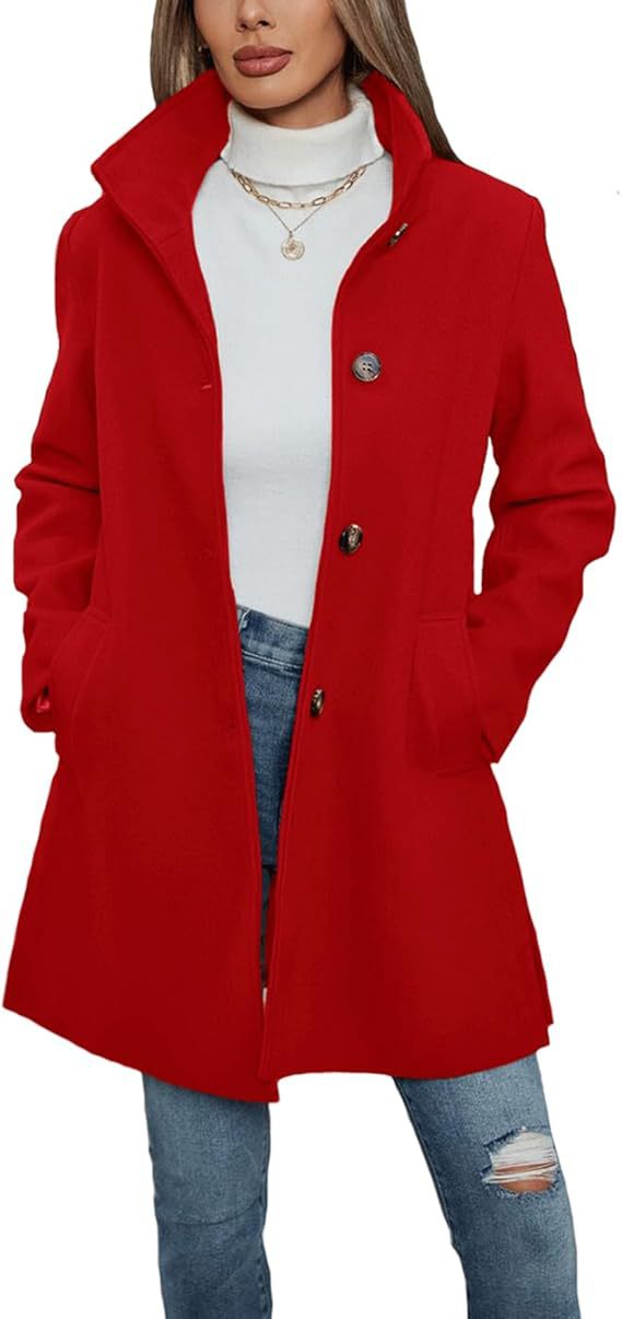 Damen Eleganter Wollmantel mit hochgeschlossenem Kragen und praktischen Taschen ModeGeist