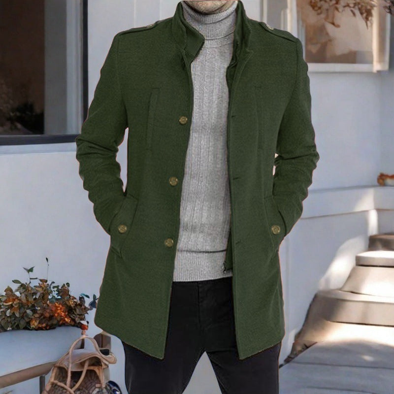 Herren eleganter, mittelschwerer Freizeitmantel mit Stehkragen und seitlichen Taschen ModeGeist