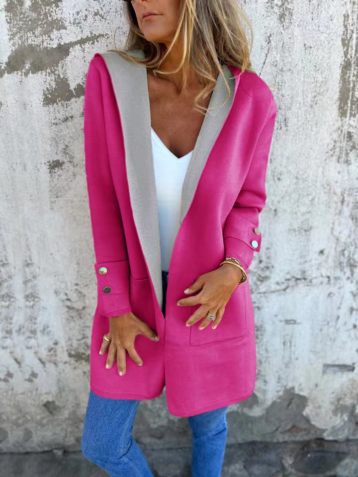 Damen modische Longjacke mit großzügiger Kapuze und praktischen Taschen ModeGeist