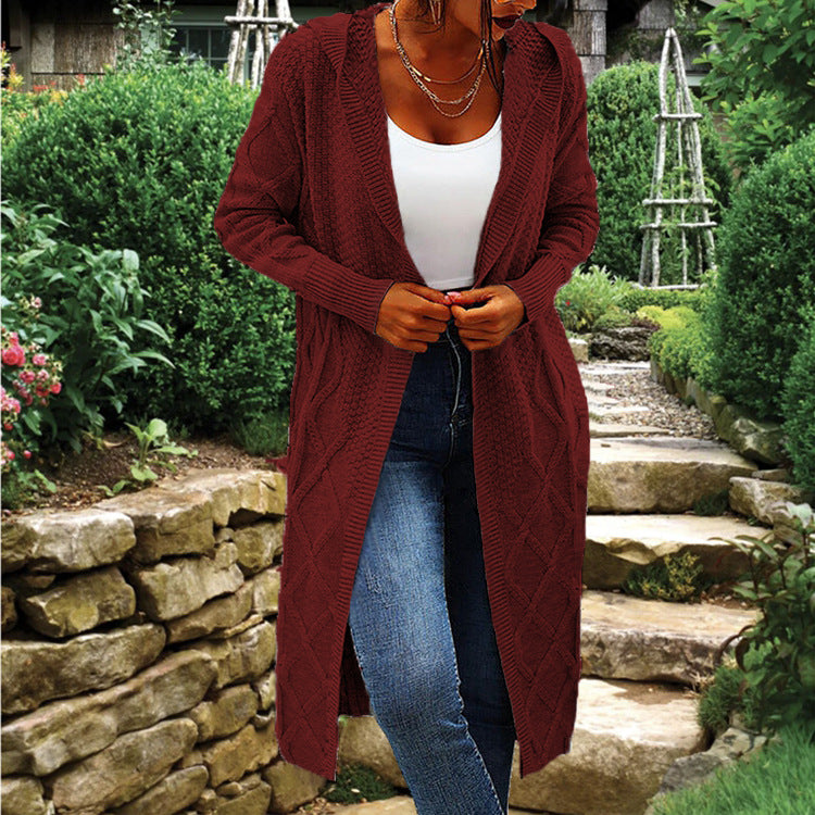 Damen Strick-Cardigan mit Kapuze und luxuriösem Zopfmuster ModeGeist