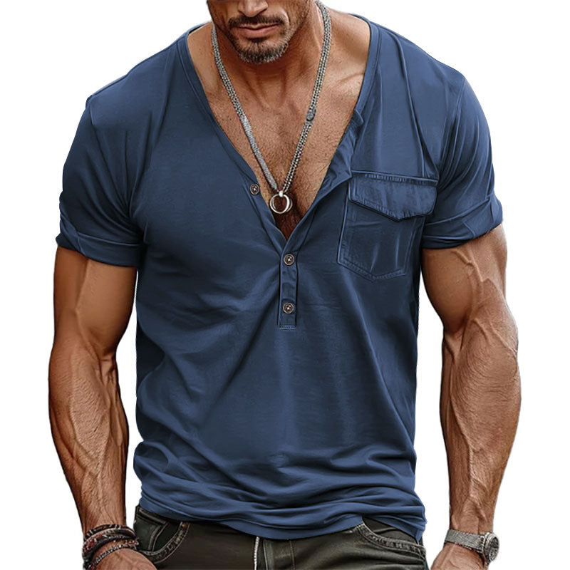 Herren Kurzarm-Henley-T-Shirt mit dekorativer Brusttasche und modernem Schnitt ModeGeist