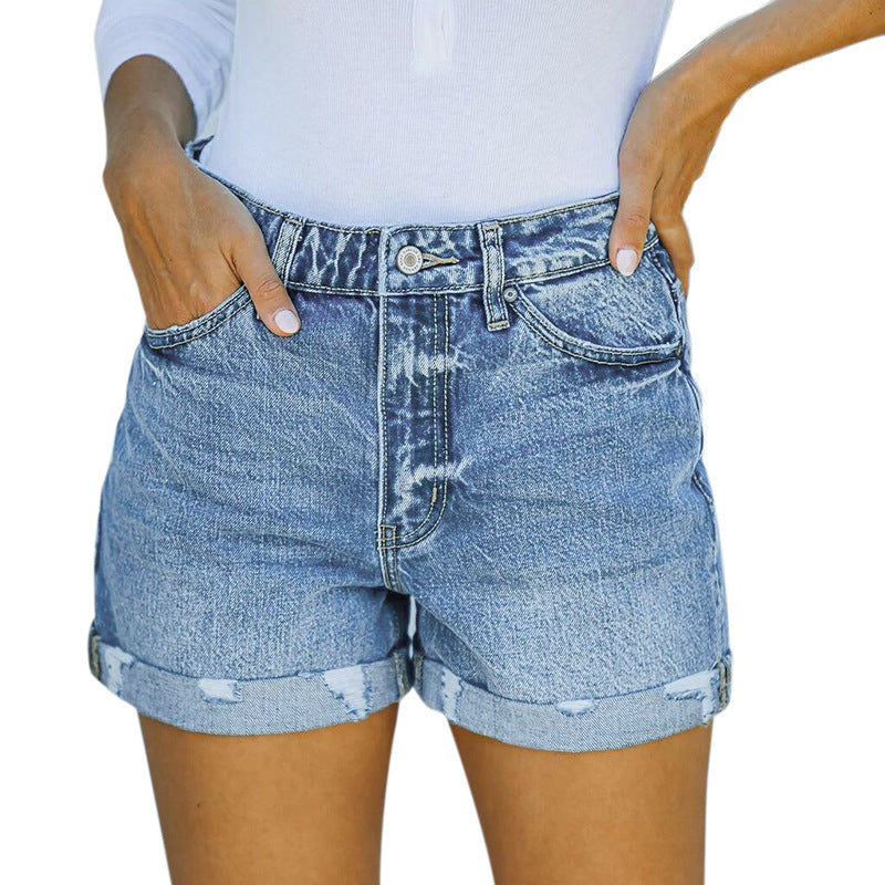 Modische Damen-Jeans-Shorts mit hohem Bund und Fransen
