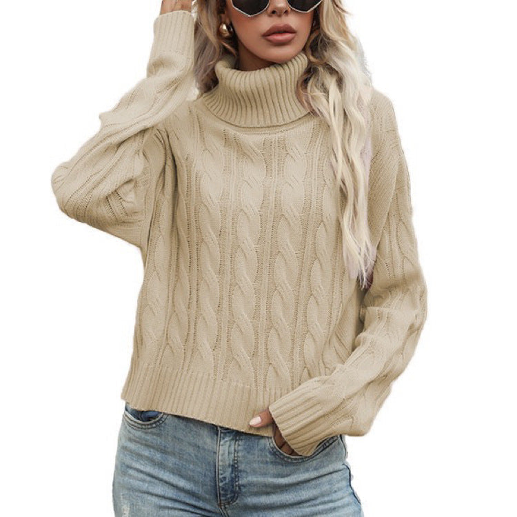 Damen Rollkragenpullover mit strukturiertem Zopfmuster und lässigem Schnitt ModeGeist