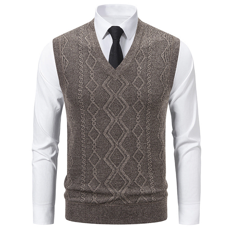 Herren Strickpullover mit V-Ausschnitt und strukturiertem Zopfmuster ModeGeist