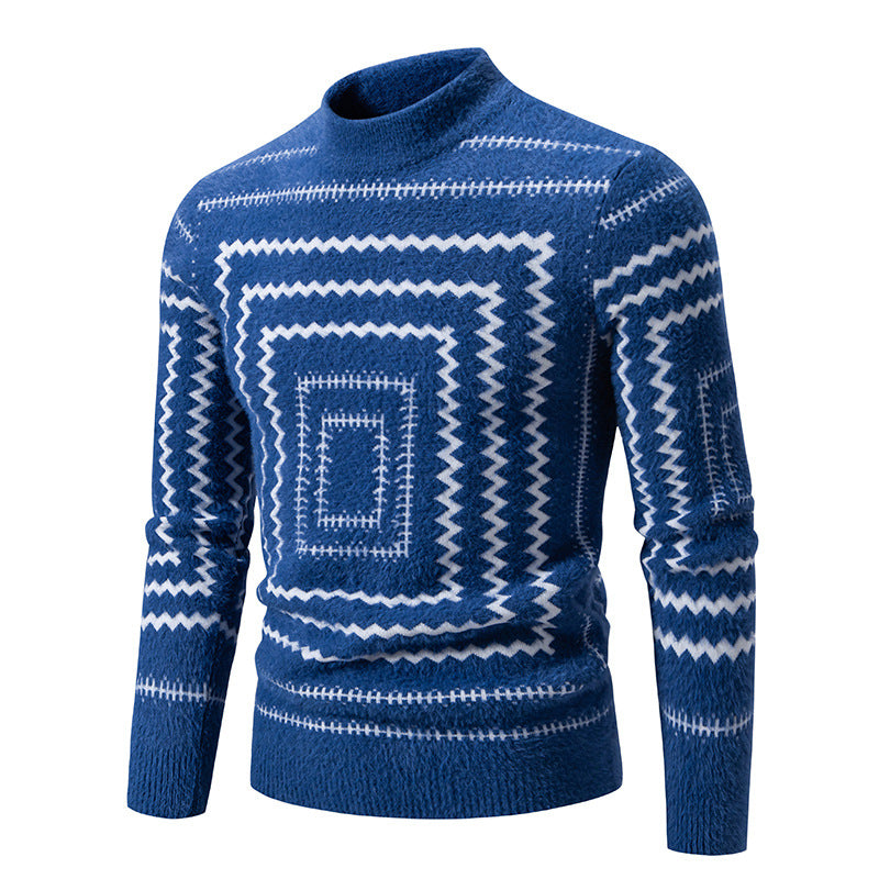 Damen Strickpullover mit geometrischem Muster und hohem Kragen ModeGeist
