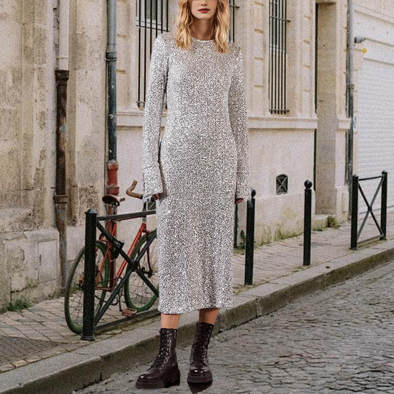 Damen Glitzerndes Langarmkleid ModeGeist