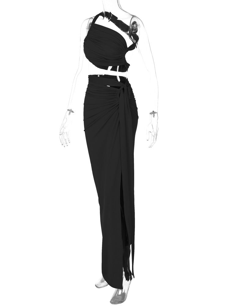 Elegantes Wickelkleid für Damen mit asymmetrischem Träger und schmeichelnder Drapierung - MODEGEIST