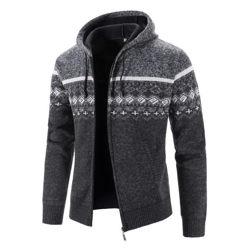 Herren Strickjacke mit modernem Norweger-Muster und hohen Kragen ModeGeist