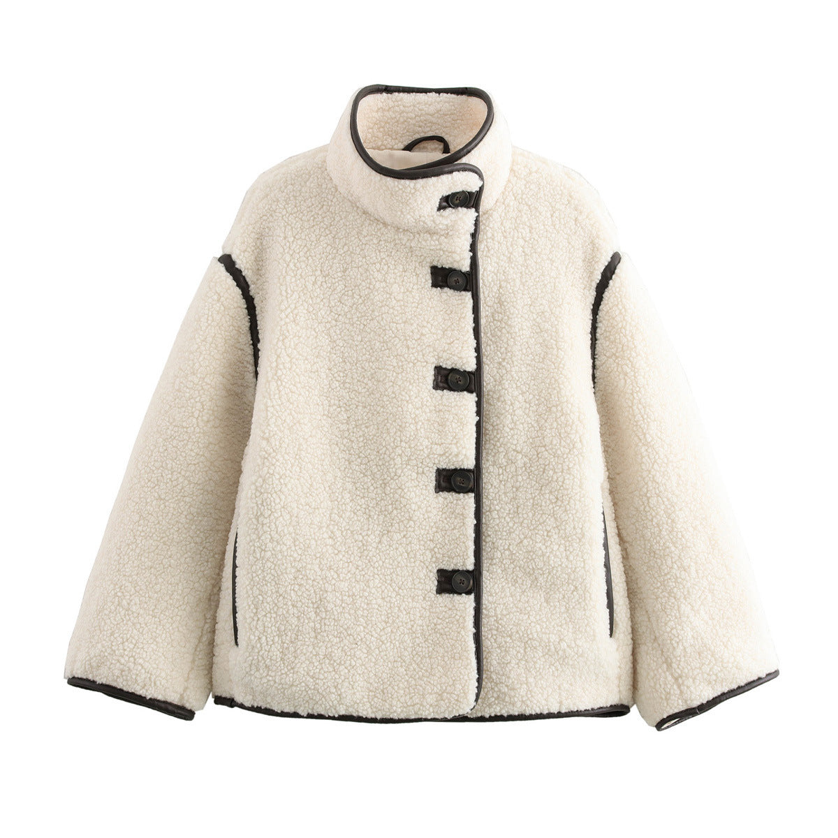 Damen kuschelige Fleecejacke mit hohem Kragen und dekorativen Knopfdetails ModeGeist