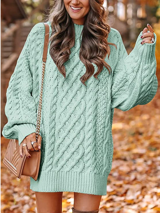 Damen Grober Strickpullover mit voluminösen Ärmeln und dekorativem Zopfmuster ModeGeist