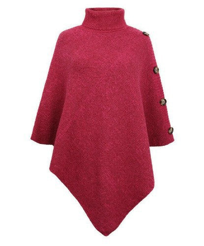 Damen Strick-Poncho mit steigendem Kragen und dekorativen Knopfdetails ModeGeist