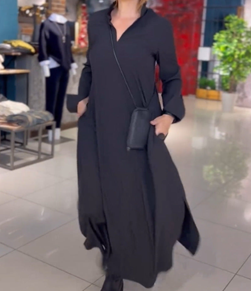 Modisches Damen-Midi-Kleid mit Seitentaschen in lässiger Form