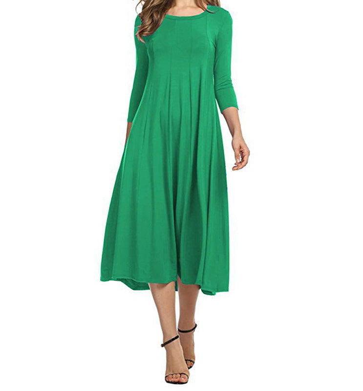 Schwingendes Damen-Midi-Kleid mit lässigen ¾-Ärmeln - Elegantes Design