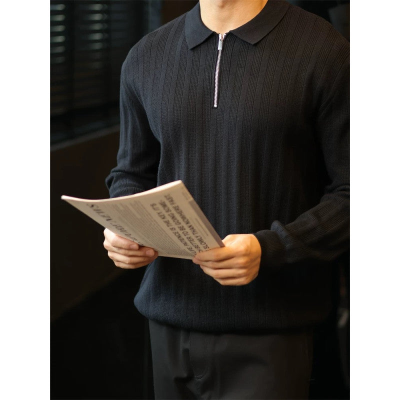 Herren Strickpullover mit Kragen und praktischem Reißverschluss ModeGeist