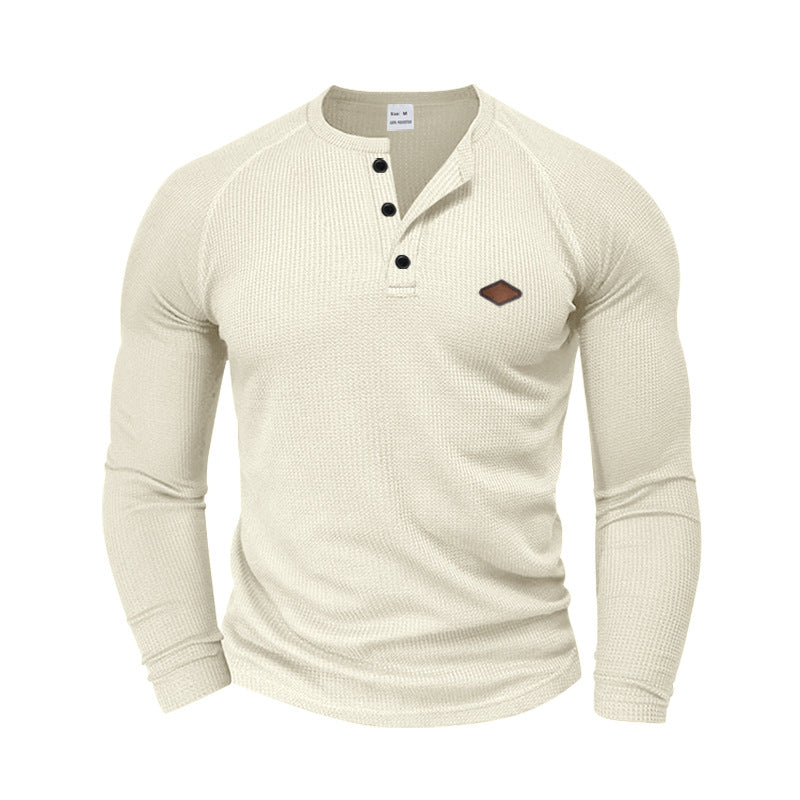 Herren langärmliges Henley-T-Shirt mit strukturiertem Gewebe und modischem Knopfdesign ModeGeist