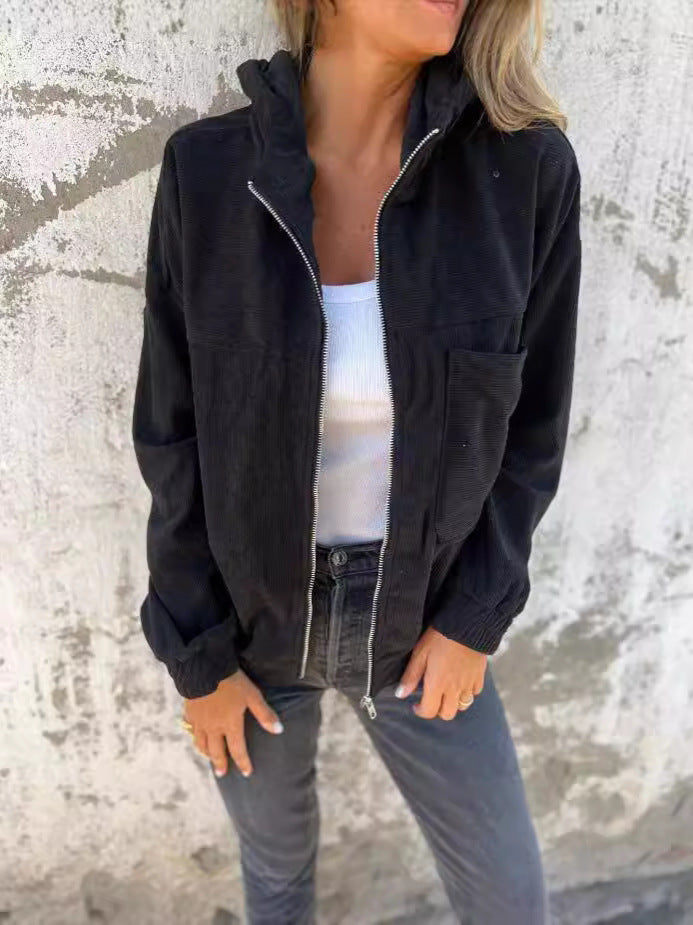 ModeGeist | Kapuzenjacke - Corduroy - Lockere Passform - Reißverschluss - Lässiges niedriges Modell