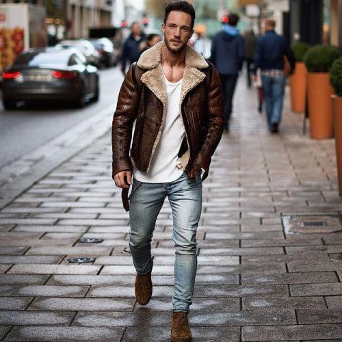 Herren jacke mit schickem Kunstfellkragen ModeGeist