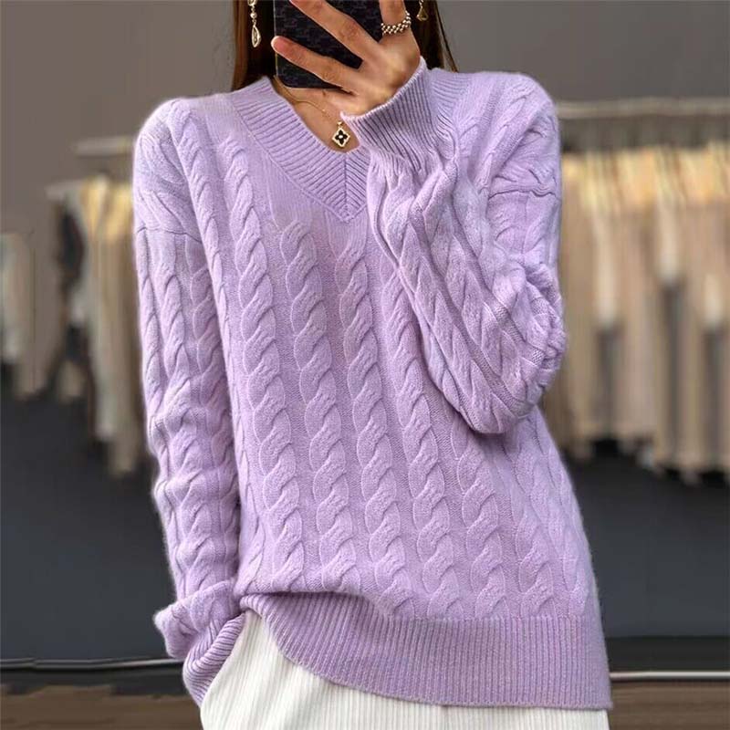 ModeGeist | Strickpullover mit Flechtmuster und V-ausschnitt Acryl Weich und Warm