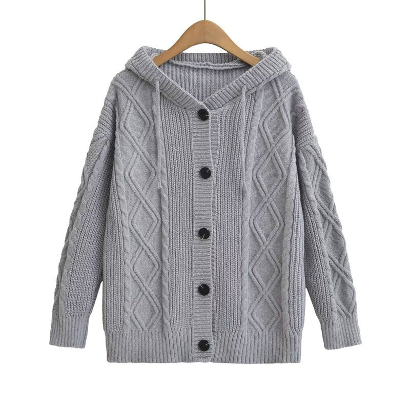 Damen Strickjacke mit Kapuze und modischem Zopfmuster ModeGeist