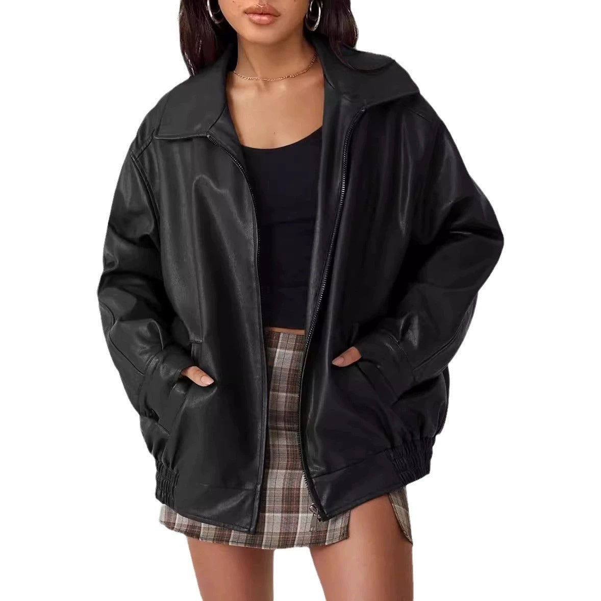Damen modische und oversized Kunstlederjacke ModeGeist