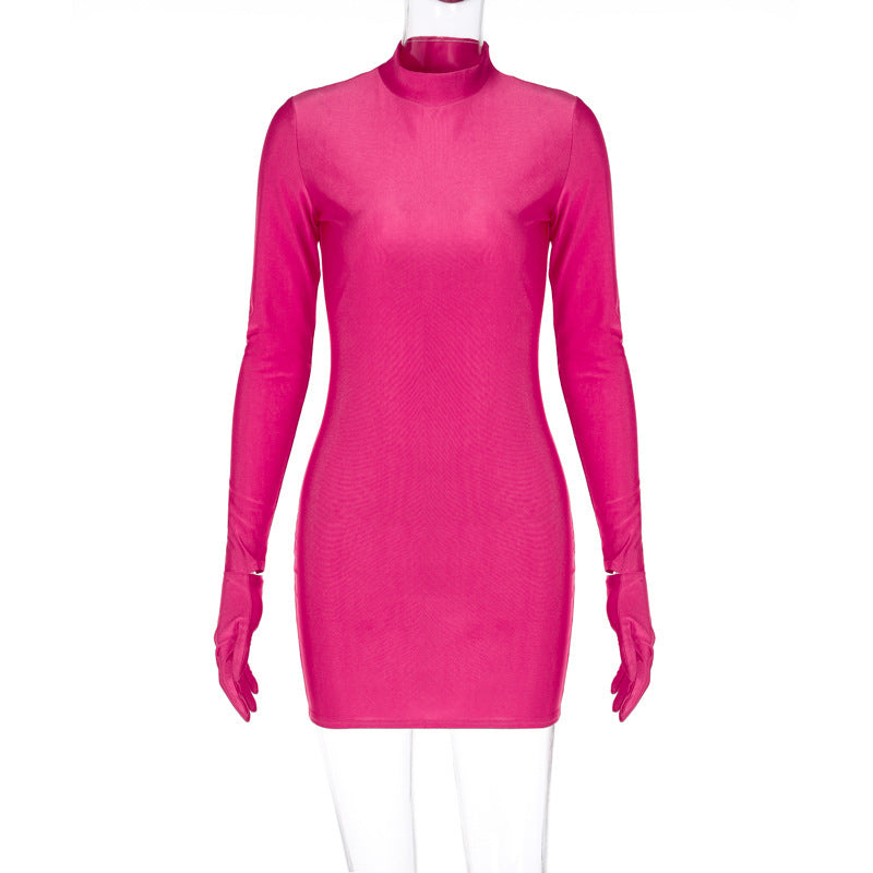Figurbetontes Minikleid für Damen mit hochgeschlossenem Kragen und langen Ärmeln von MODEGEIST