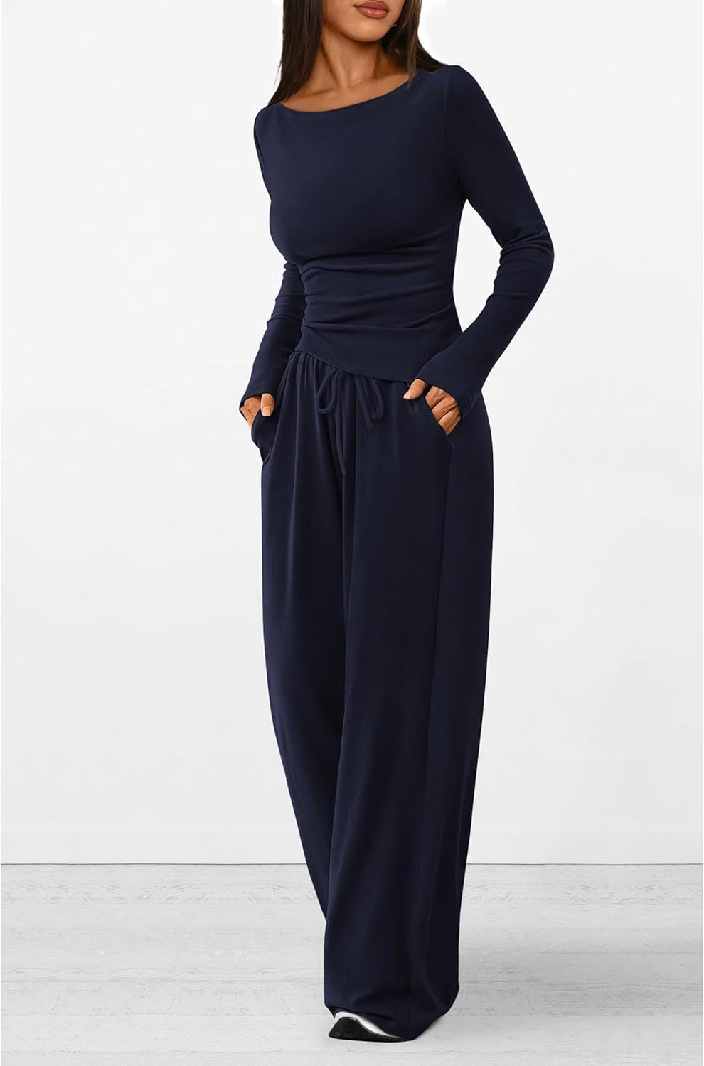 Damen elegantes und bequemes Lounge-Set mit langem Arm und elastischem Bund ModeGeist