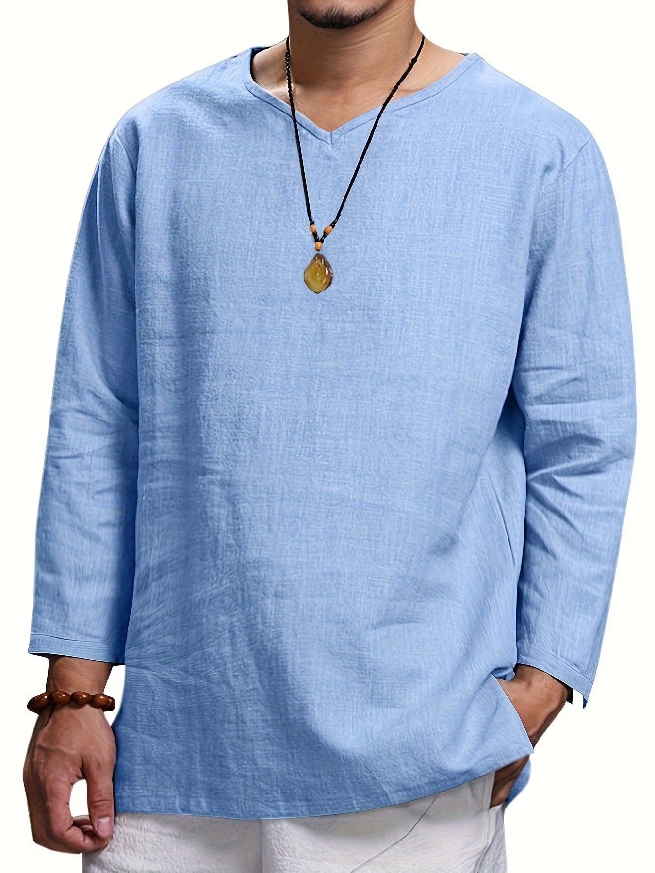 Herren Lässiges Langarmshirt mit V-Ausschnitt und praktischen Seitentaschen ModeGeist