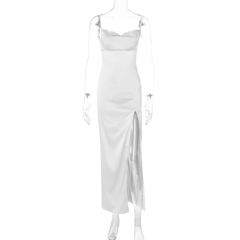 Elegantes Maxikleid für Damen mit raffiniertem Schlitz und Raffungen – MODEGEIST