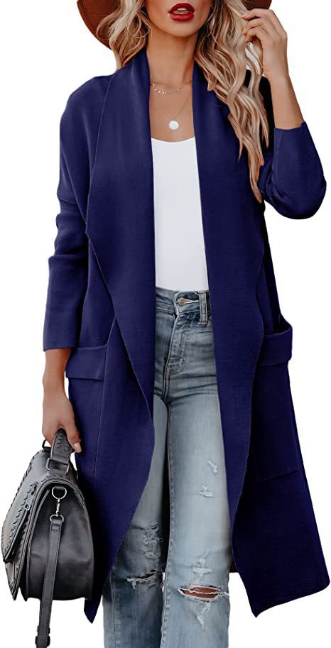 Damen lässiger Cardigan mit langen Ärmeln und praktischen Taschen ModeGeist