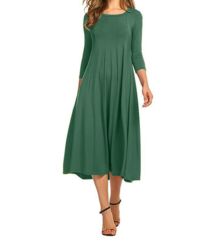 Schwingendes Damen-Midi-Kleid mit lässigen ¾-Ärmeln - Elegantes Design