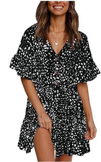 Knielanges Damenkleid mit Tierprint und Volant von MODEGEIST