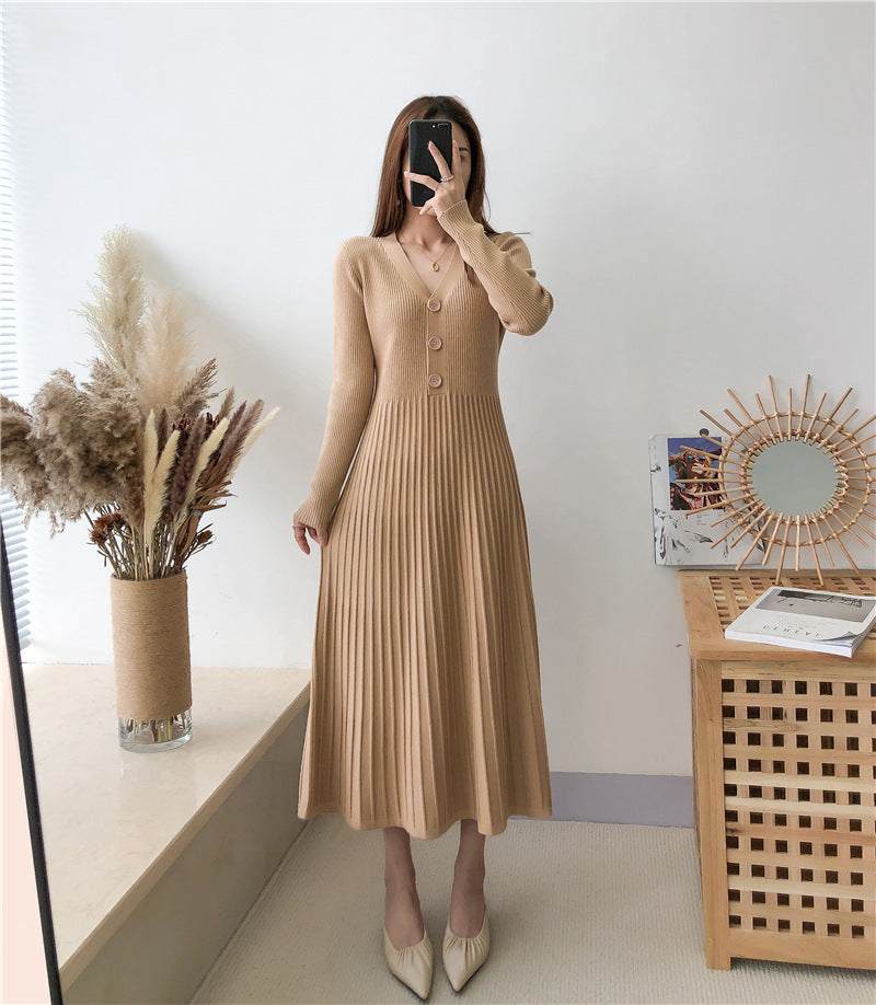 Damen Strickkleid mit Knopfverschluss und gerippter Struktur ModeGeist