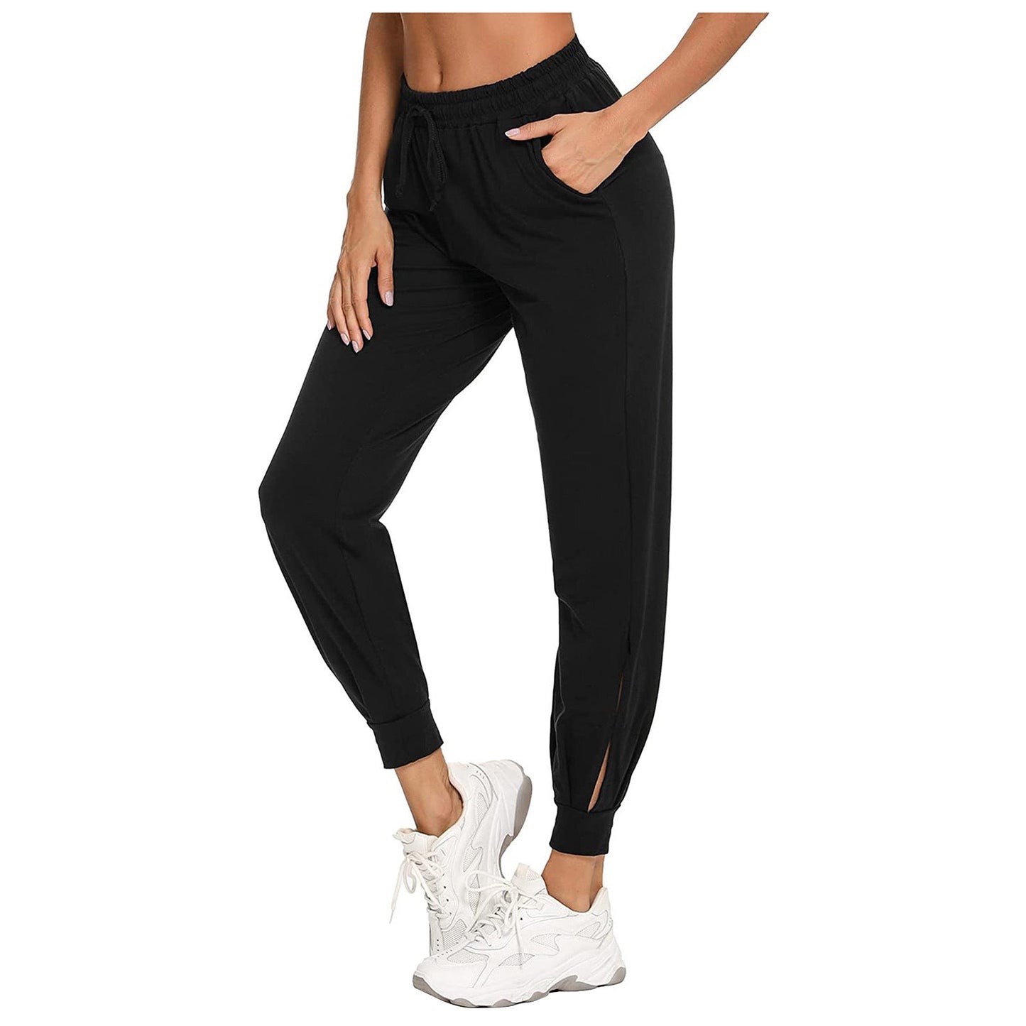 Damen Bequeme Sporthose mit elastischem Bund und seitlichen Taschen ModeGeist